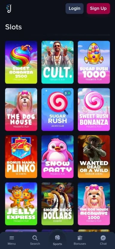 Jacks Club mobile site