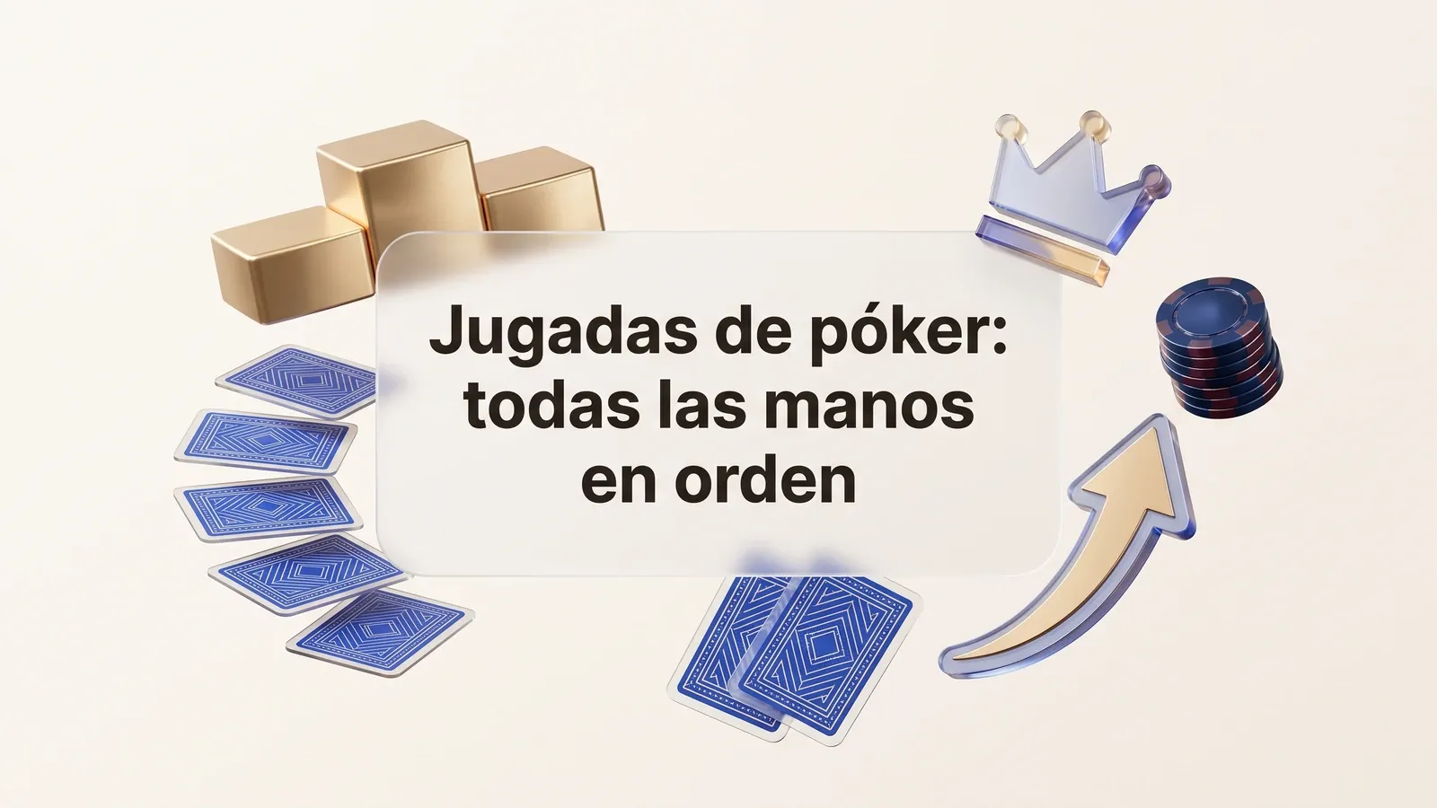 Jerarquía de las jugadas de póker representada con cartas y fichas