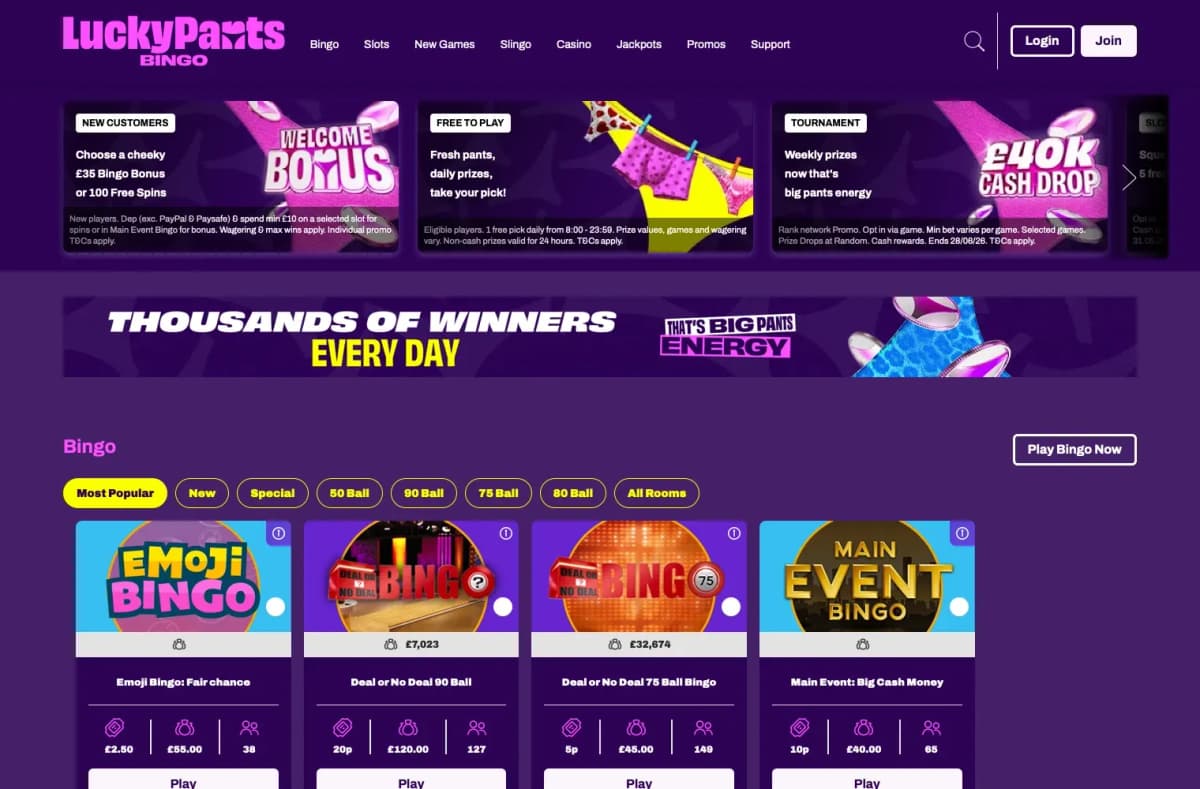Lucky Pants Bingo desktop site