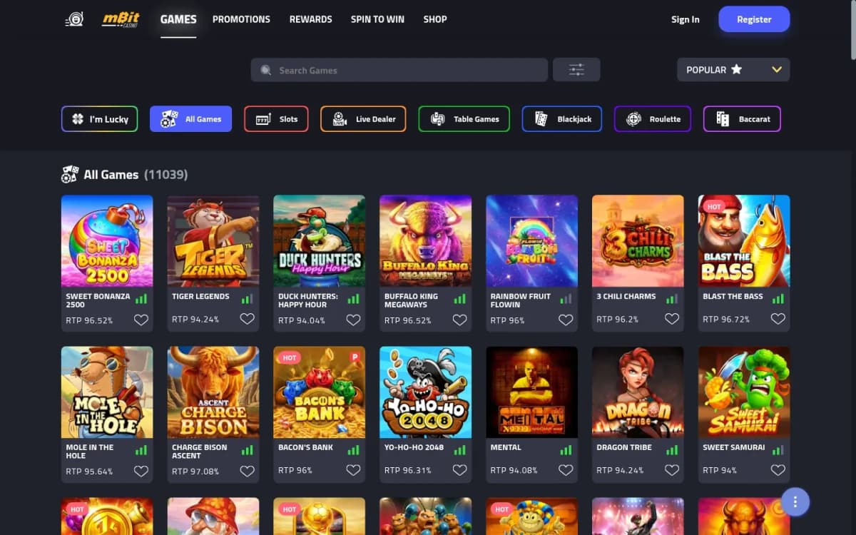 mBitcasino desktop site