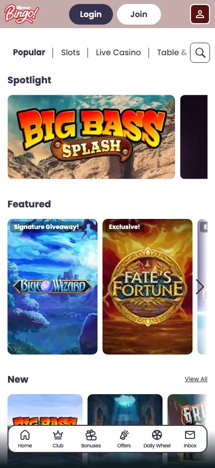 Mirror Bingo mobile