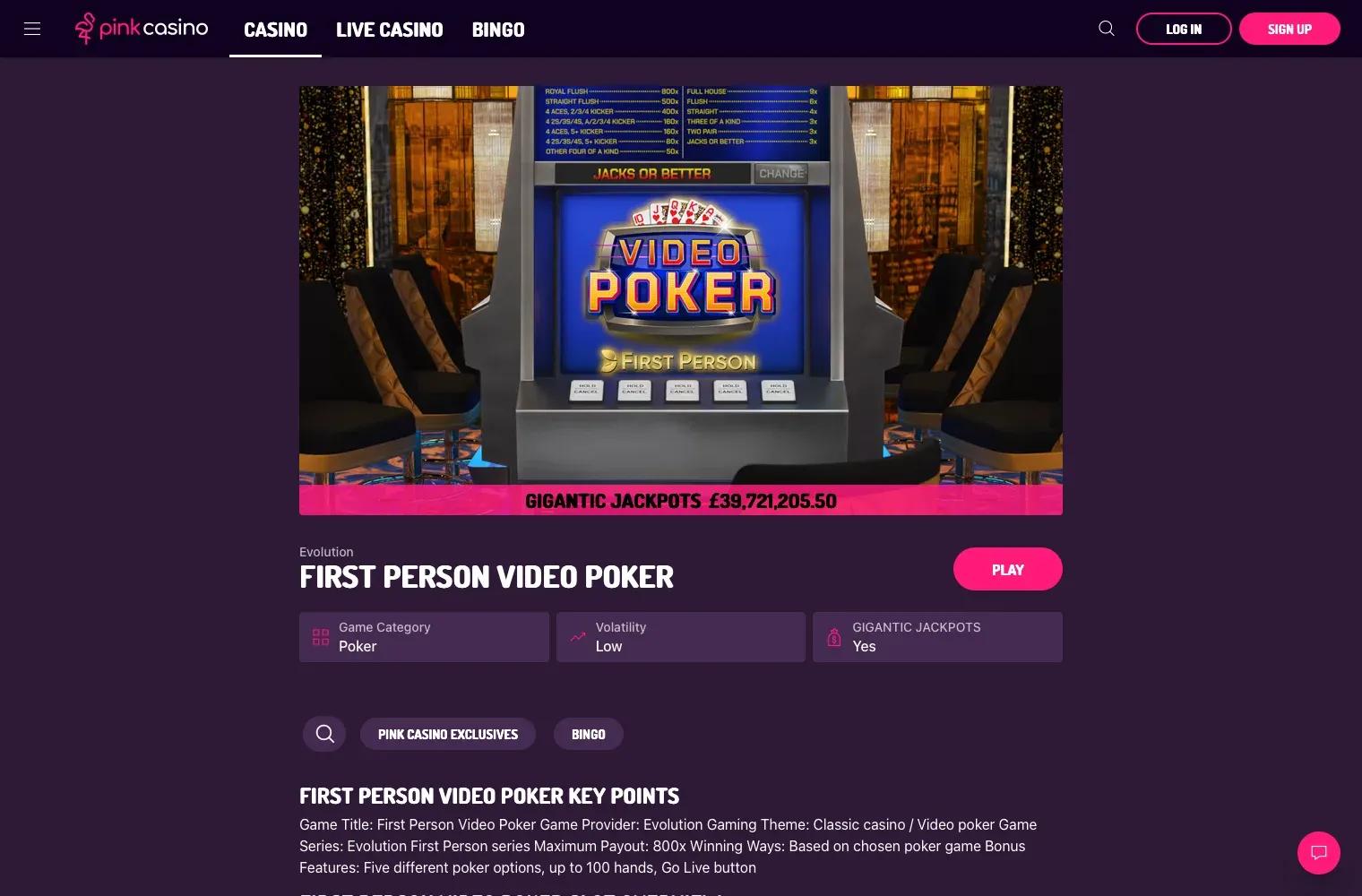Pink Casino desktop