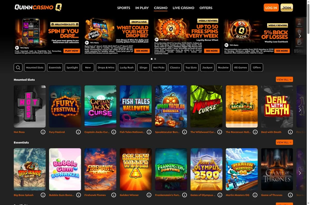 QuinnBet desktop site