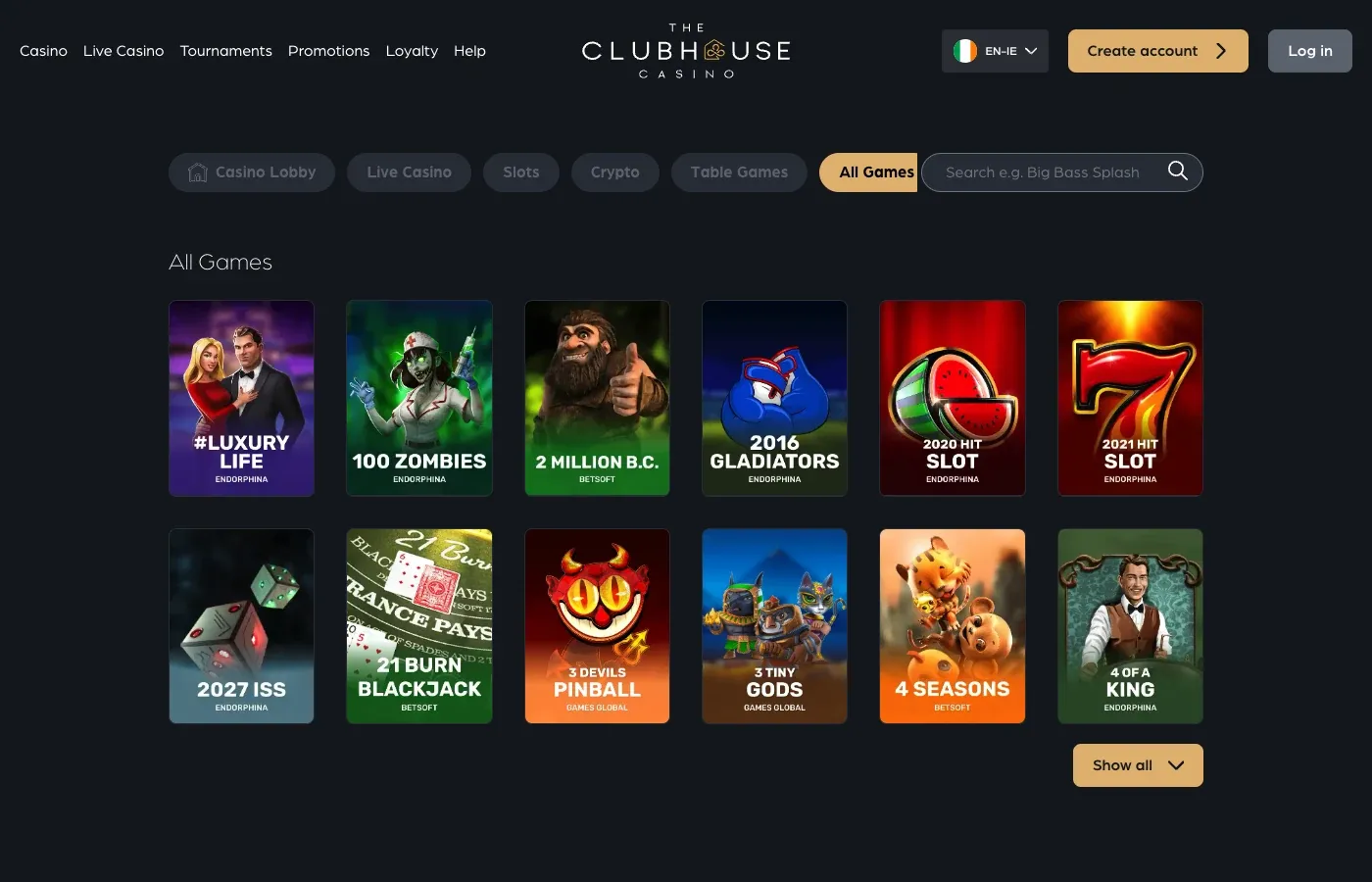 The Clubhouse Casino desktop