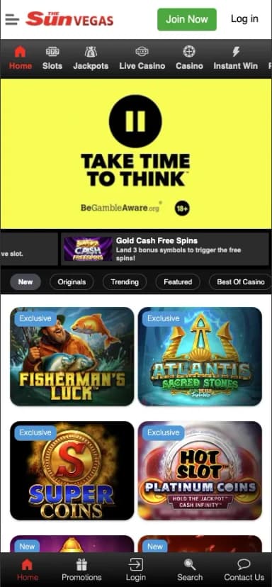 The Sun Vegas mobile site