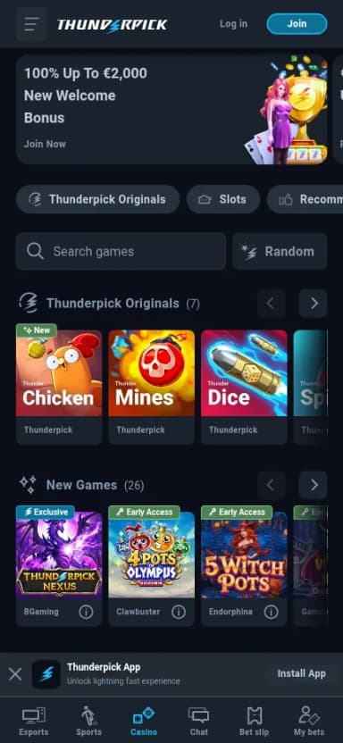 Thunderpick mobile site