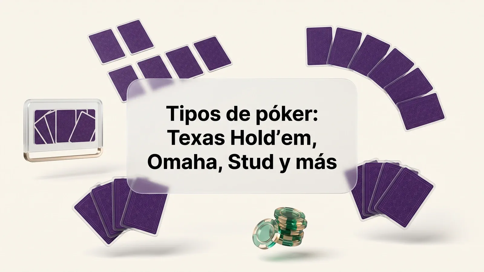 Tipos de póker representados con cartas, fichas y distintas modalidades