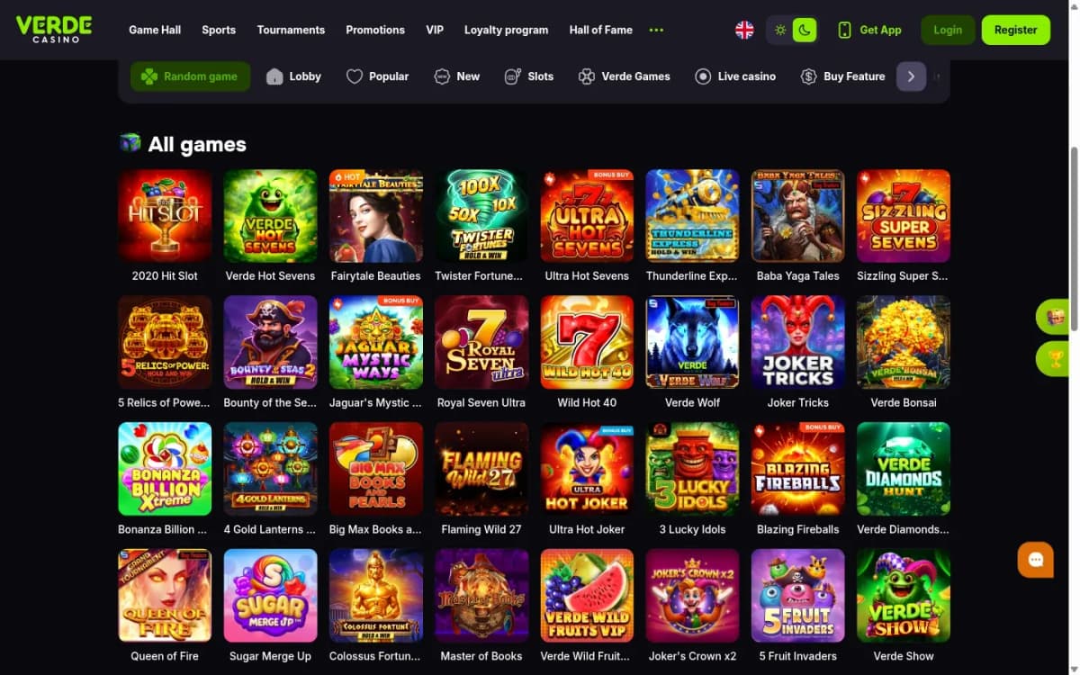 Verde Casino desktop site
